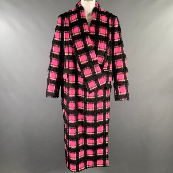 Golden Goose Jackets & Blazers - GOLDEN GOOSE Size S Pink Black White Wool Blend Plaid Shawl Lapel Coat